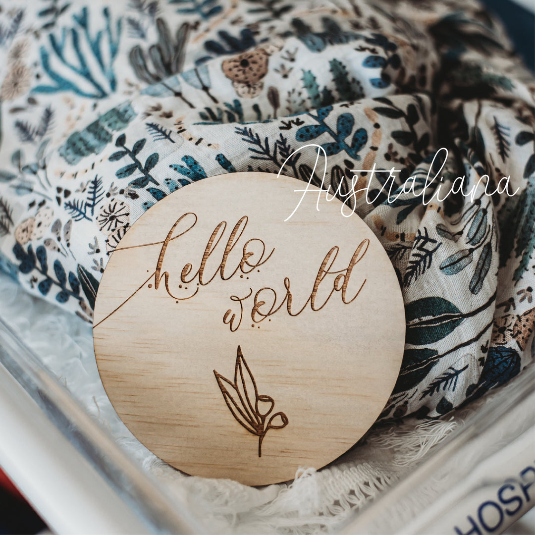 Wooden Australiana Hello World Announcement Disc - Tutu Irresistible Boutique