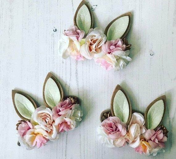Luxe Floral Bunny Ears Headband - Ivory Pink - Tutu Irresistible Boutique