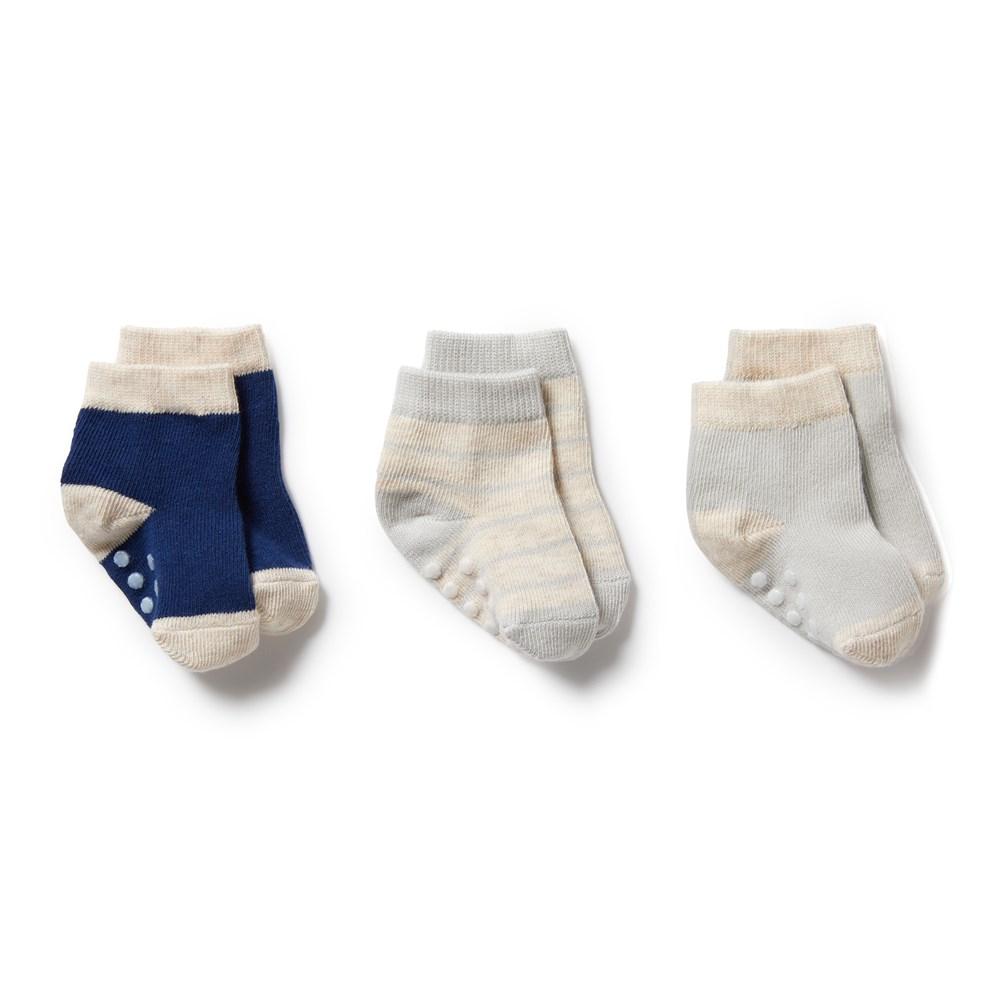 Wilson & Frenchy | 3 Pack Baby Socks - Navy Peony/ Oatmeal/ Glacier Grey