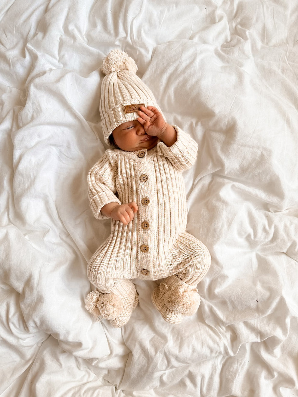 Little B's Nursery | Knit Ribbed Baby Booties - Honey Milk