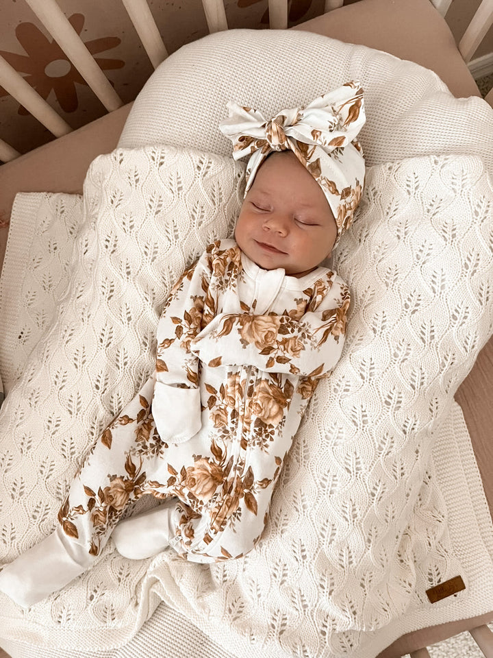 Little B's Nursery | Vintage Floral Romper & Turban Hat Set