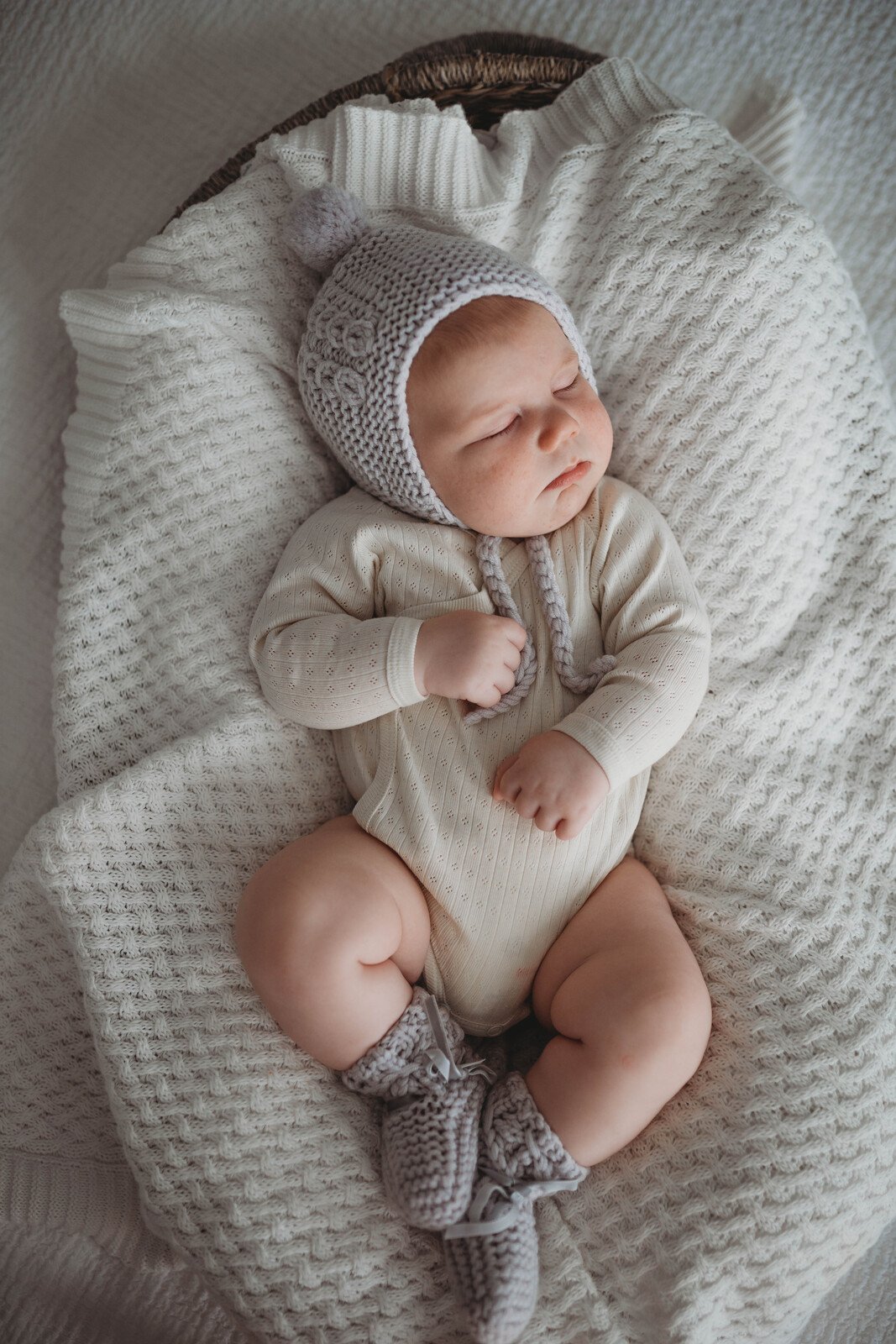 Grey Merino Wool Bonnet & Booties Set - Tutu Irresistible Boutique