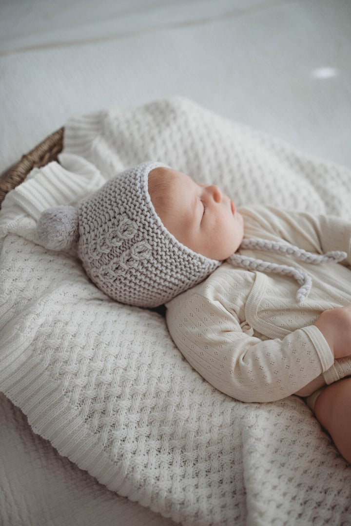 Grey Merino Wool Bonnet & Booties Set - Tutu Irresistible Boutique