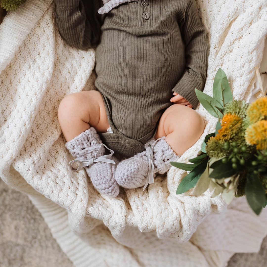 Grey Merino Wool Bonnet & Booties Set - Tutu Irresistible Boutique