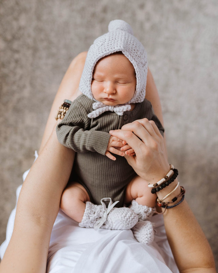 Grey Merino Wool Bonnet & Booties Set - Tutu Irresistible Boutique