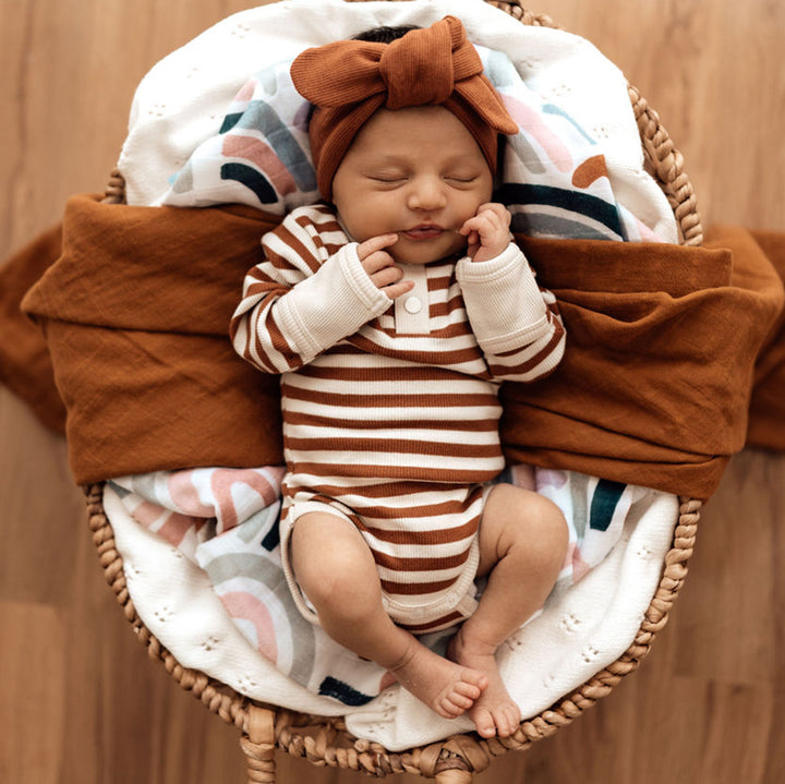 Biscuit Stripe Organic Long Sleeve Bodysuit