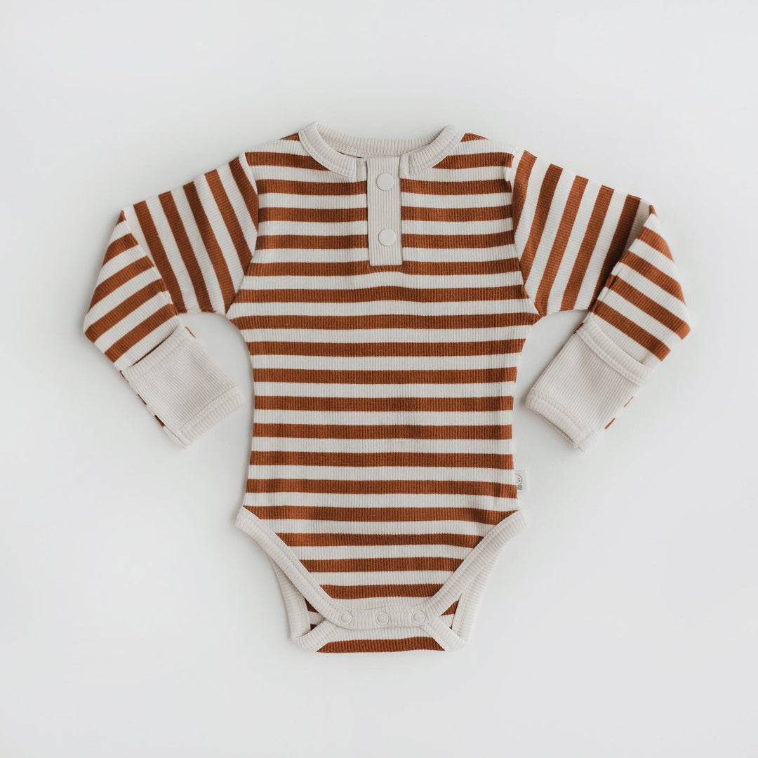 Biscuit Stripe Organic Long Sleeve Bodysuit
