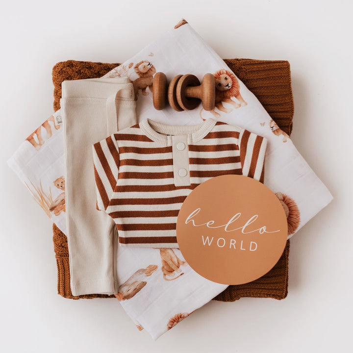 Biscuit Stripe Organic Long Sleeve Bodysuit