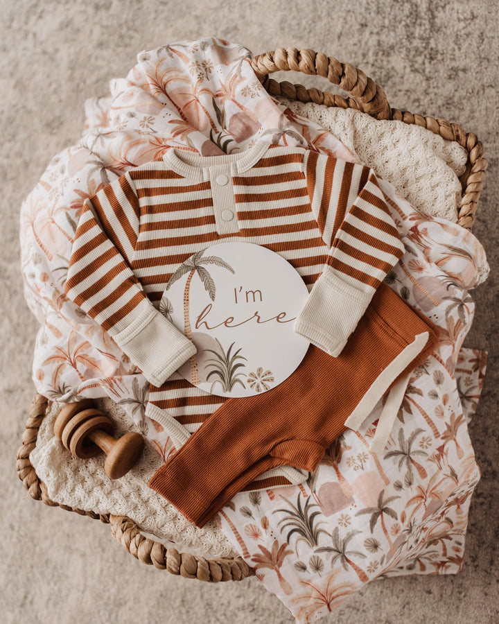 Biscuit Stripe Organic Long Sleeve Bodysuit