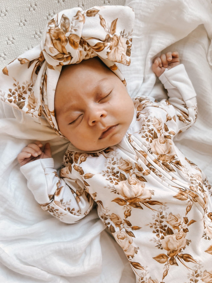Little B's Nursery | Vintage Floral Romper & Turban Hat Set