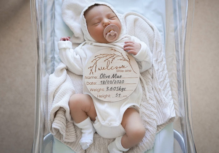 Wooden "Welcome To The World" Birth Announcement Disc - Whimsical - Tutu Irresistible Boutique