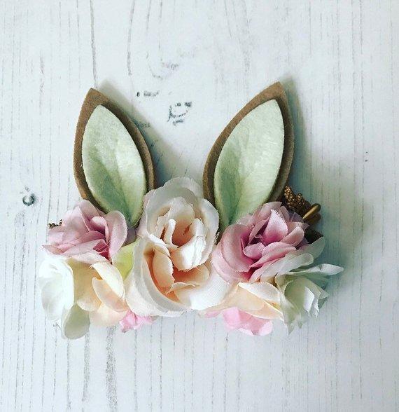 Luxe Floral Bunny Ears Headband - Ivory Pink - Tutu Irresistible Boutique