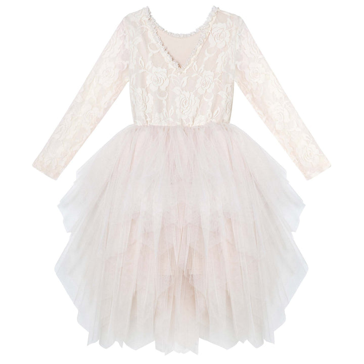 Ella Lace Tutu Dress L/S - Beige - Tutu Irresistible Boutique