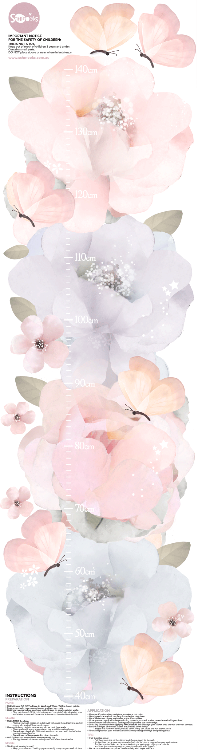 Schmooks | Bows and Roses Growth Chart Wall Sticker