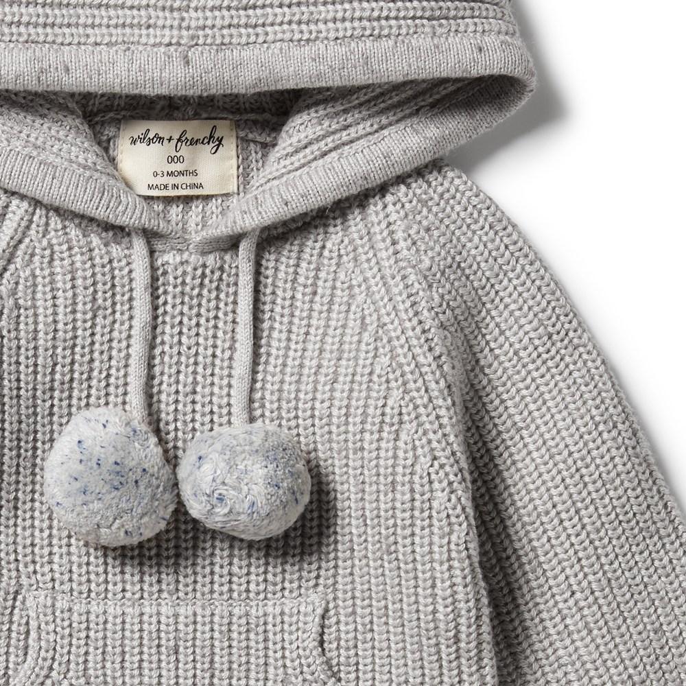 Wilson & Frenchy | Knitted Baby Jumper with Hood - Glacier Grey Fleck